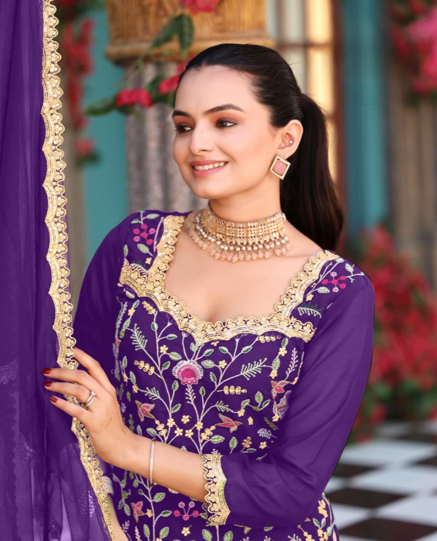 PURPLE - Royal Purple Grace Sharara Style Suit.